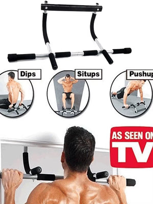 Door Mounted Bar Max Limit 100KG Fitness Workout Bar Steel Fitness Trainer Multi-Grip Strength with Padded Handles for Home Gym