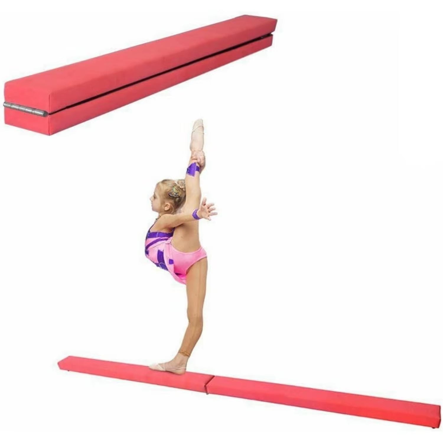 Folding Gymnastics Balance Beam 7FT Kids Training Beam Faux Suede for Home Gym Exercise