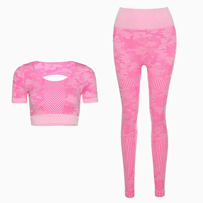 Seamless Sport Set Women Female Camouflage 2 Piece Crop Top Leggings Sportsuit Workout Outfit Fitness Active Gym Wear Yoga Sets