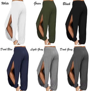 Women Fashion Yoga Pants High Waisted Slit Wide Leg Haren Pants Gym Leggings Casual Solid Hollow Workout Trousers Gym Home Wear