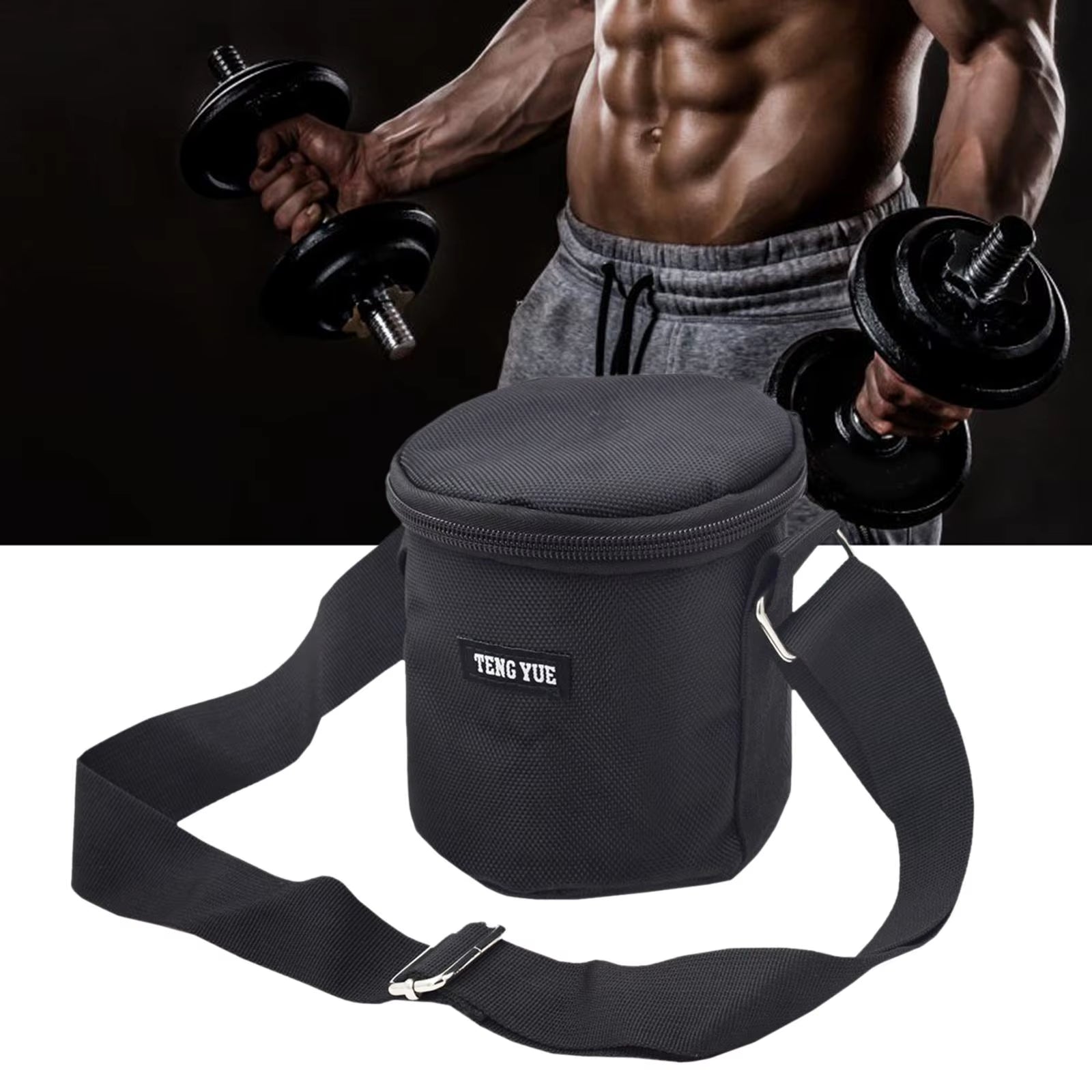 Black Dumbbell Plates Bag Heavy Duty Portable Carrying Bag Adjustable Strap