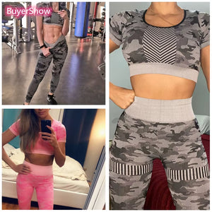 Seamless Sport Set Women Female Camouflage 2 Piece Crop Top Leggings Sportsuit Workout Outfit Fitness Active Gym Wear Yoga Sets