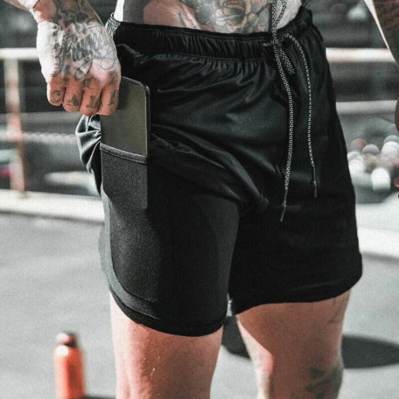 Men’s Double Layer Sports Shorts with Pocket