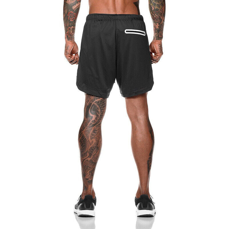 Men’s Double Layer Sports Shorts with Pocket