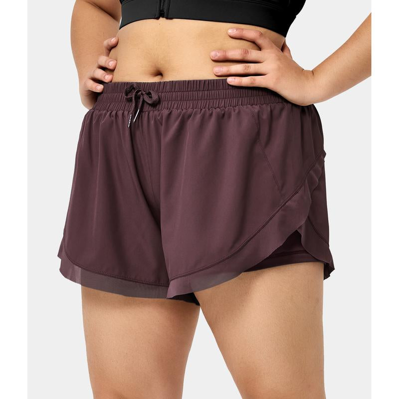 Halara Drawstring Contrast Mesh 2-In-1 plus Size Shorts 4"