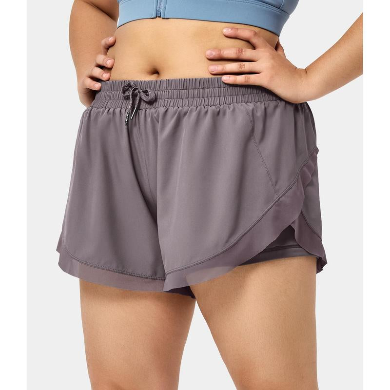 Halara Drawstring Contrast Mesh 2-In-1 plus Size Shorts 4"