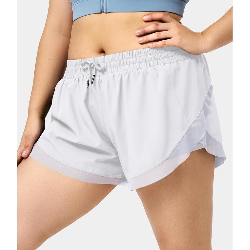 Halara Drawstring Contrast Mesh 2-In-1 plus Size Shorts 4"