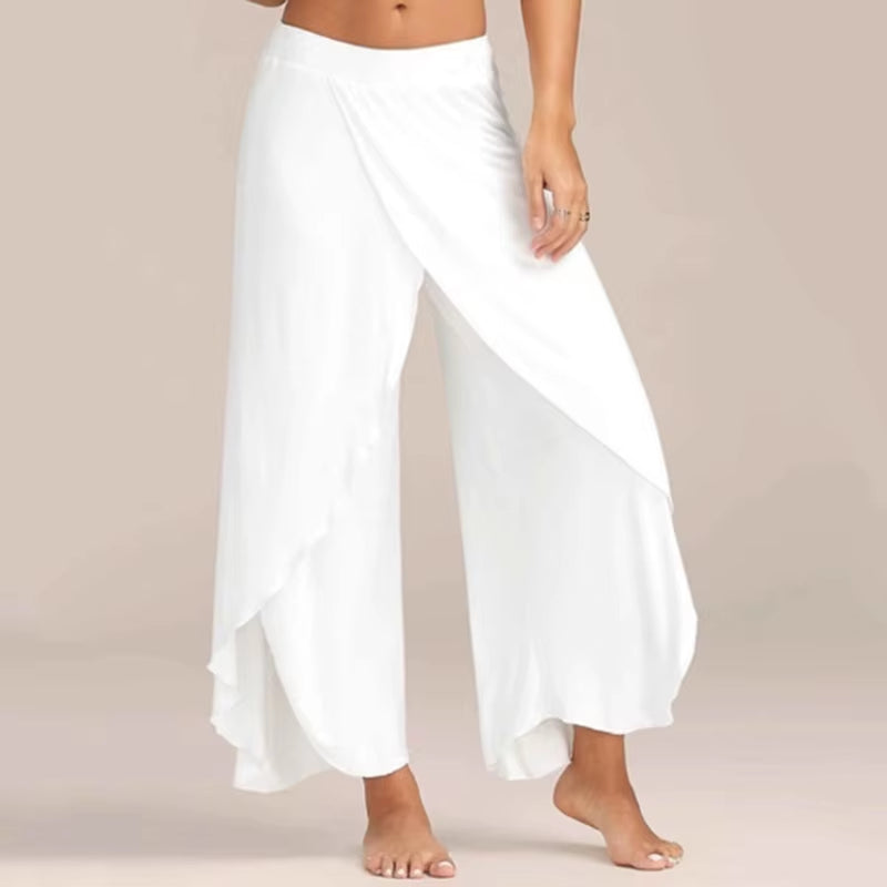Women Fashion Yoga Pants High Waisted Slit Wide Leg Haren Pants Gym Leggings Casual Solid Hollow Workout Trousers Gym Home Wear