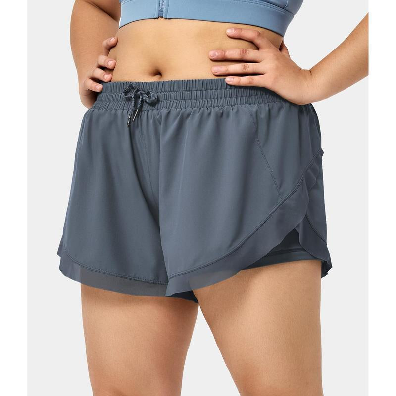 Halara Drawstring Contrast Mesh 2-In-1 plus Size Shorts 4"