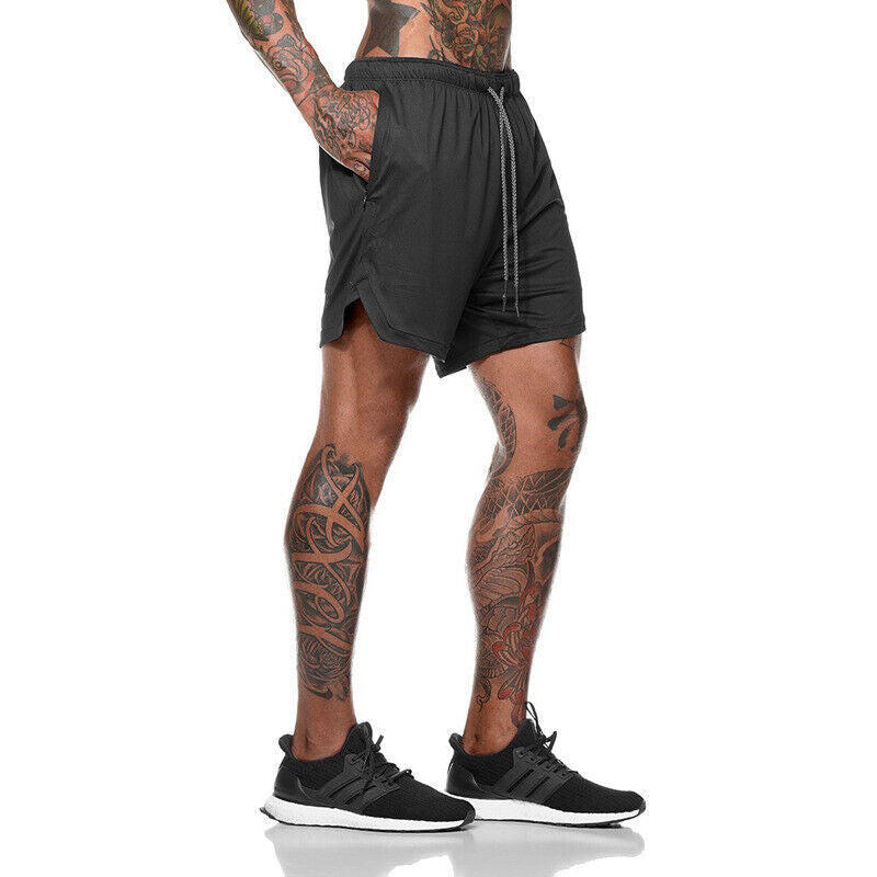 Men’s Double Layer Sports Shorts with Pocket