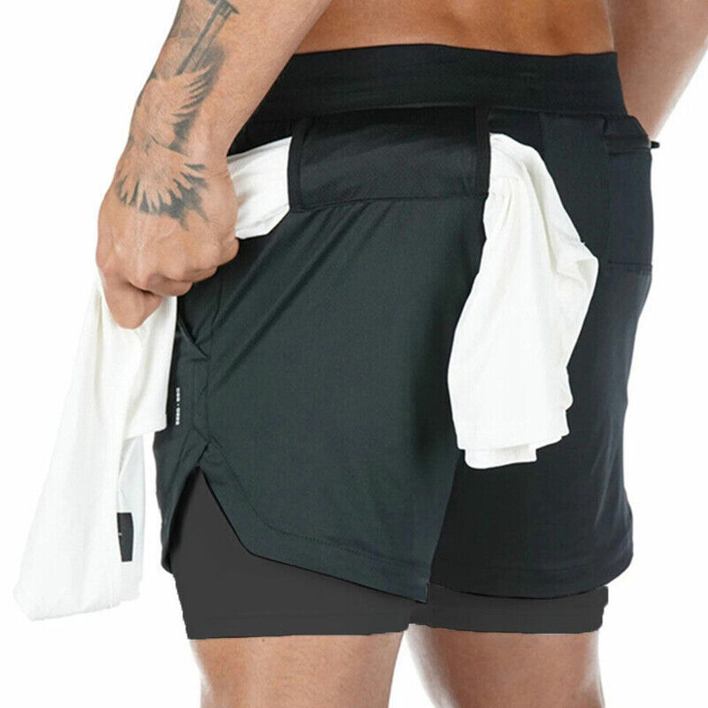 Men’s Double Layer Sports Shorts with Pocket