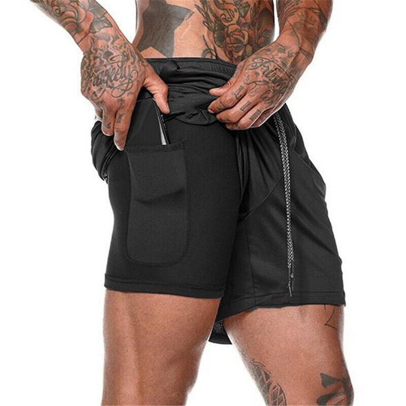 Men’s Double Layer Sports Shorts with Pocket