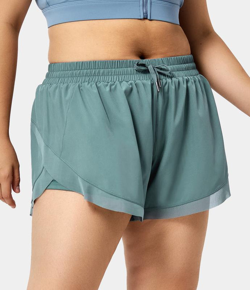 Halara Drawstring Contrast Mesh 2-In-1 plus Size Shorts 4"