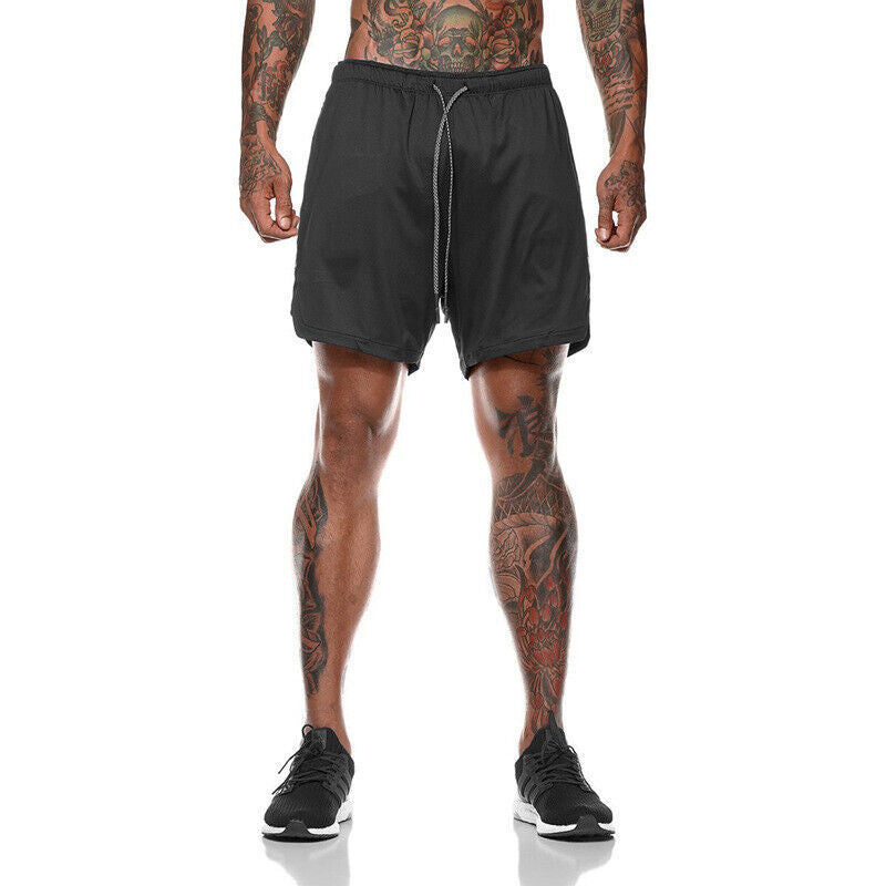 Men’s Double Layer Sports Shorts with Pocket