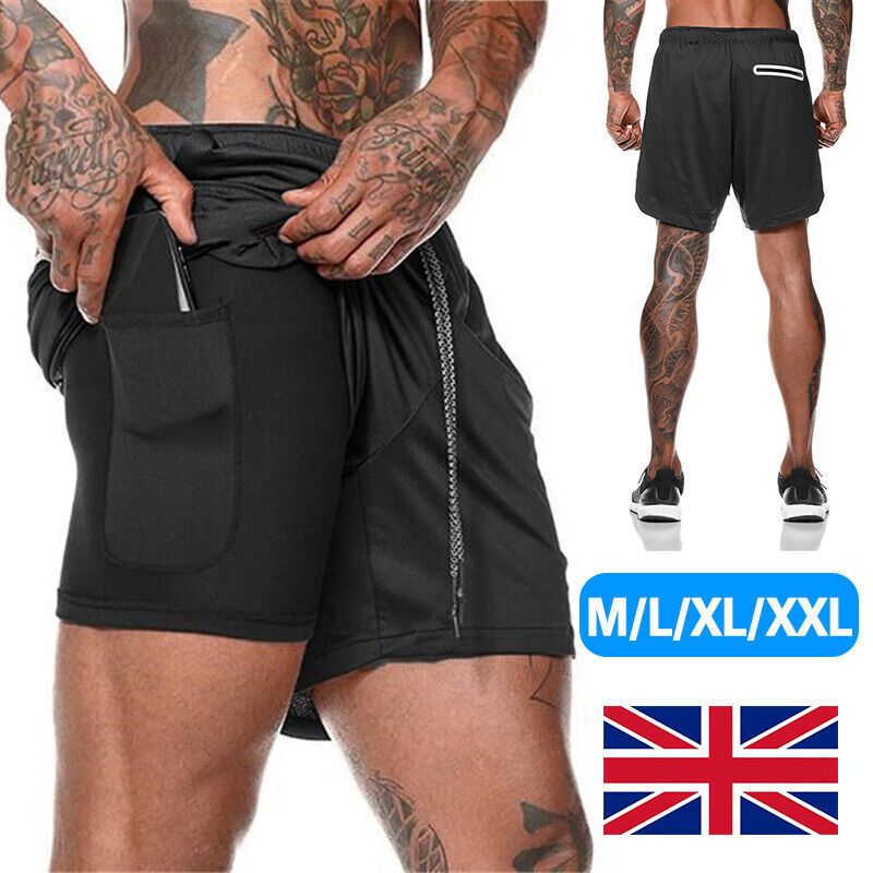 Men’s Double Layer Sports Shorts with Pocket