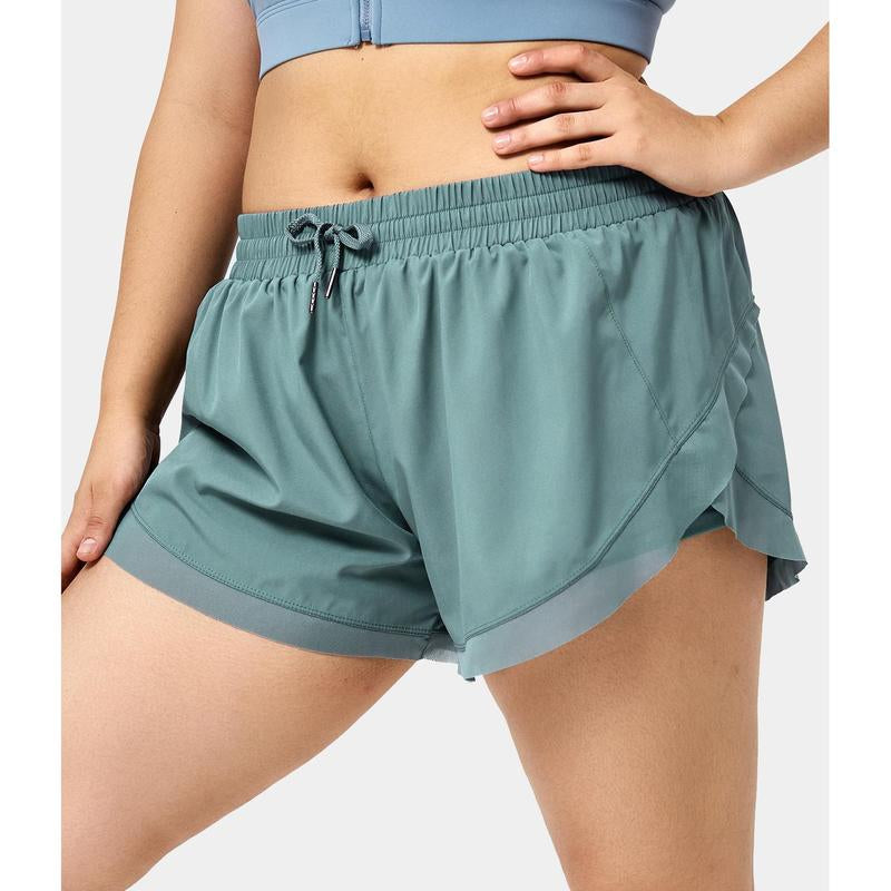 Halara Drawstring Contrast Mesh 2-In-1 plus Size Shorts 4"