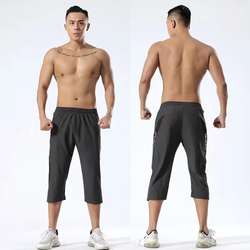 Men'S 3/4 Sports Pants Running Shorts Gym Wear Fitness Workout Tennis Basketball Soccer Training Leggings